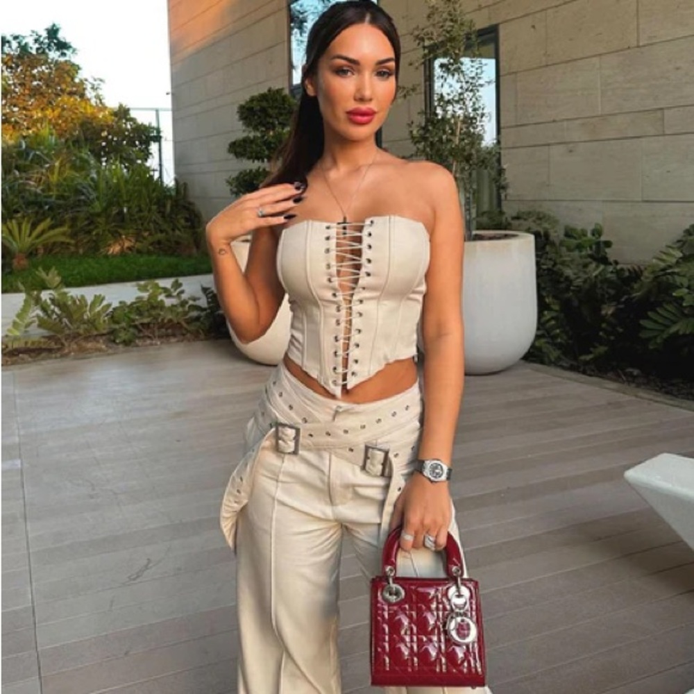 Fashion Nova Marley Cream Corset and Pants Set